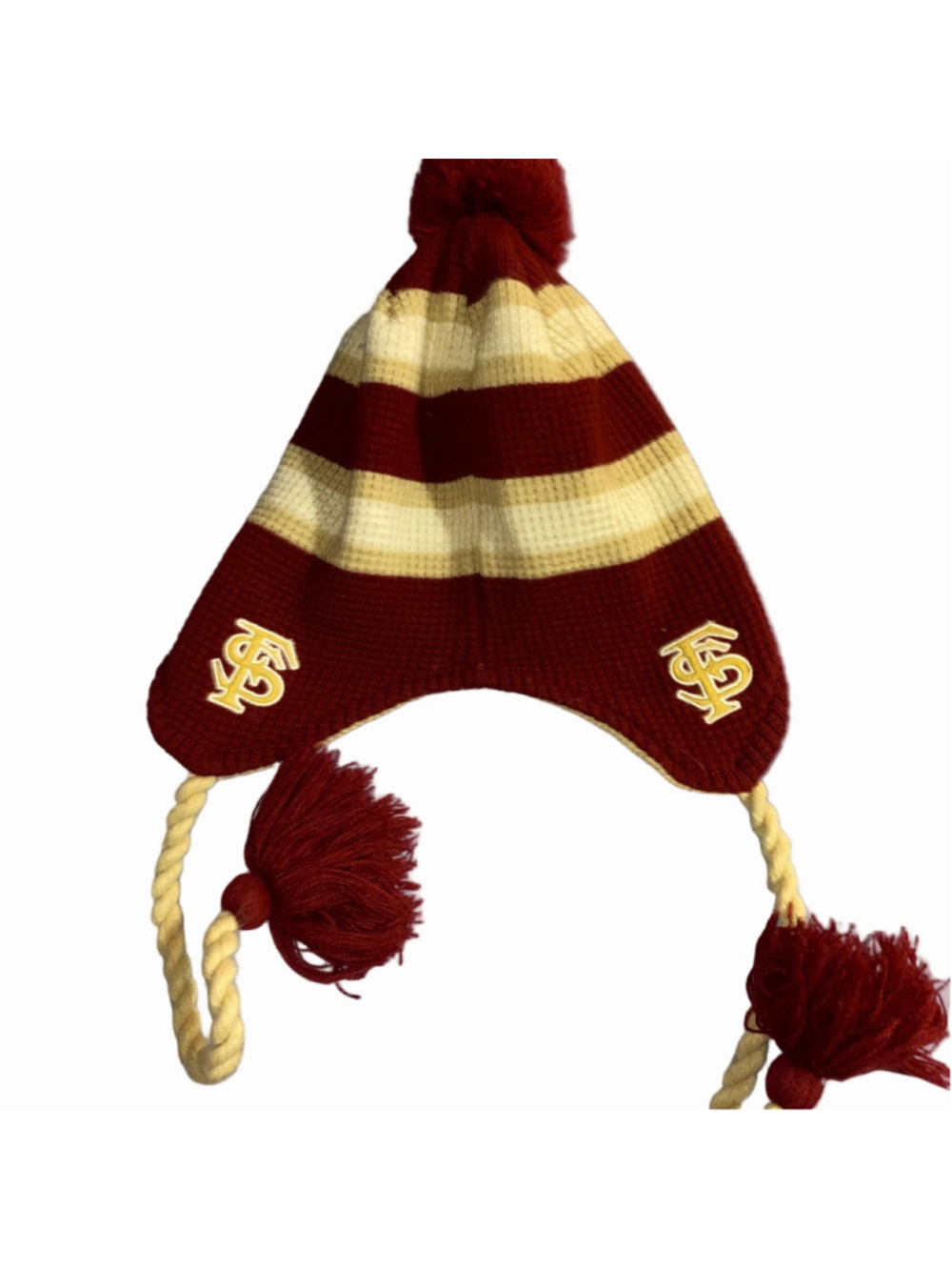 Top of the World FSU Beanie Hat with Ear cover Tassels One Size Red and Gold